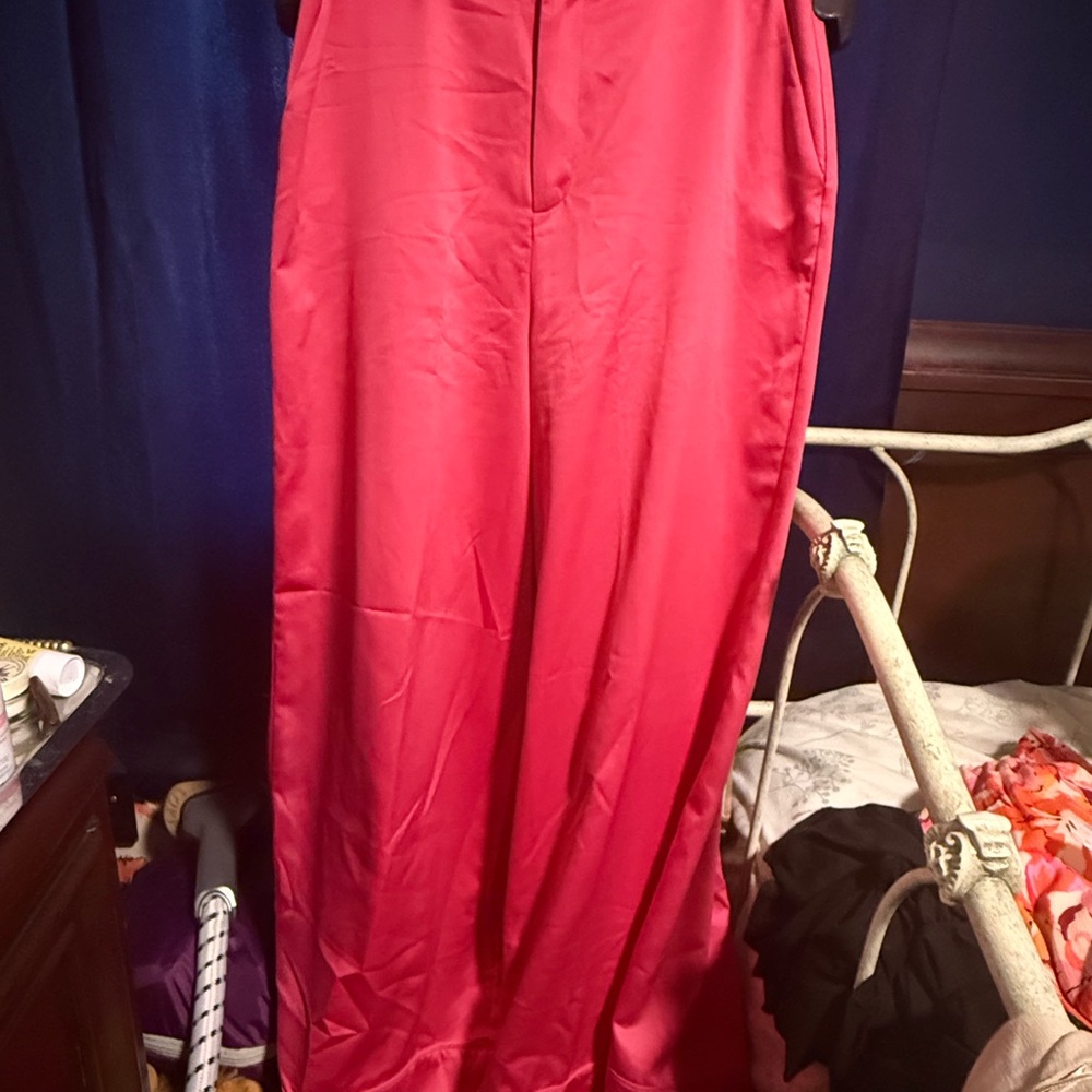 Express x Ladygang Women's Pink Wide Leg Satin Pants